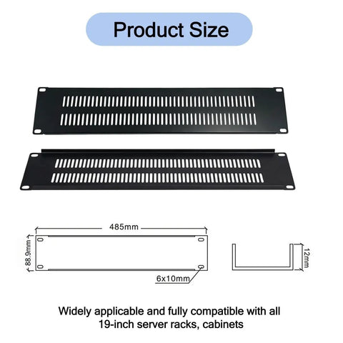 Heavy Duty 5 Piece 2U Rack Mount Blank Panel Steel Server Cabinet Filler Plate With Screws And Cage Nuts product size diagram