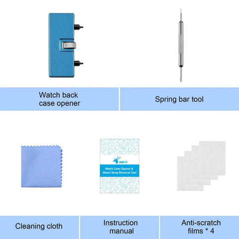 Watch Battery Replacement Kit With Back Opener And Spring Bar Tool, Rotate Open Case, Strap Removal, Anti Scratch Film Pack