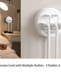 10 Foot Flat Plug Extension Cord With 3 Outlets Power Strip And 2 USB Ports Desk Side Charging Station Wall Mount in use