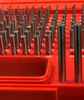 Pin Gauge Set 0.061 To 0.250 Inches, 190 Piece, No Certificate, Pro Grade Build, Fully Hardened 60-62 Rc, Class ZZ Finish, Stacked In A Heavy Duty, Dust Proof Plastic Case With Size Markings For Fast ID And Real Deal Machining Precision. Red case with steel pin gauges