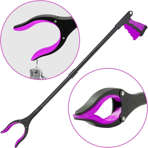 2 Pack Long Reach Reacher Tool With Foldable 19 Thirty Second Inch Tip Magnetic Claw Grabber For Easy Pick Up Lightweight Trash Picker Strong Grip Reaching Aid For Elderly Pink
