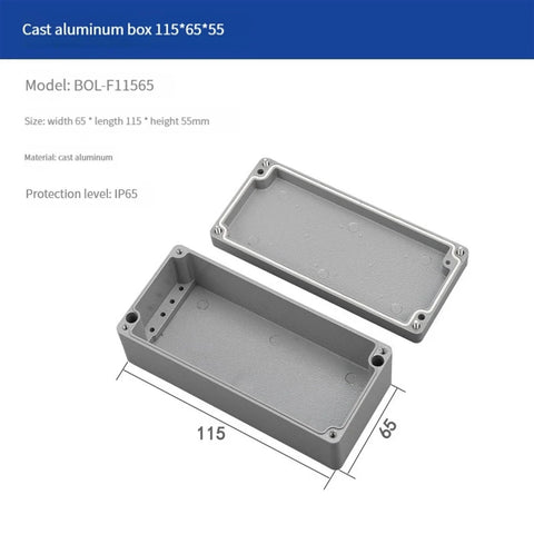 Cast aluminum IP66 waterproof junction box, 115x65x55mm, two-piece outdoor electrical enclosure