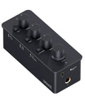 SK01 Portable Headphone Amplifier With Built-In EQ and Preamp Bass Midrange Treble Tone Control, showing dials and jacks.