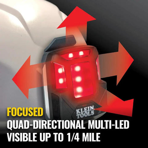 Rechargeable Safety Light With Magnet For Hard Hats And Helmets Red LED Visible Up To Quarter Mile Four Modes And Up To 52 Hours Runtime Compact And Lightweight Mounts To Magnetic Surfaces For Easy Worksite Safety attached to helmet