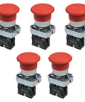 Heavy Duty 22mm Red Mushroom Emergency Stop Push Button Switch With Panel Mount Base For Machinery 660V 10A 1NC self-locking switch pack of 5