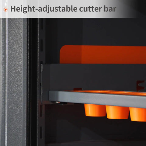 Close-up of height-adjustable cutter bar within Heavy Duty CNC Tool Cabinet CAT40 Tool Holder Rack with ABS Buffering Liners.