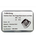 Pack Of 25 M5 X 0.8 DIN 6926 Hex Flange Nylon Insert Lock Nuts, 18-8 Stainless Steel 304 Bright Finish, Thread Size M5