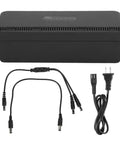 Check Out This Awesome UPS Battery Backup That Gives You Reliable 10400mAh Of Backup Power In A Pinch And Also Serves As A Go To USB Power Bank With 18W Of Multi Output Juice For Your Devices Using The US Plug, showing black power bank with cables.