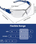 Wraparound Safety Glasses With Anti Fog Shield And Uv400 Guard Built Different For All Day Hustle Top Shelf For Pickleball showing size dimensions.