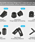 Five Eighths Inch T Slot Hold Down Clamp Kit For Milling Machines And CNC, Includes One Half Inch Thirteen Thread Studs, T Nuts And Step Clamps, 58 Piece Set For Bridgeport Style Mills And Other Milling Machines. Clamp kit parts set with T-nuts, step clamps, flange nuts, and bolts