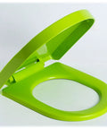 Upgrade Your Bathroom With This Top Notch Quick Release Soft Close Toilet Seat Featuring Hella Smooth Silent Shut Hinges And Ultra Durable Polypropylene Construction Designed For Easy Install On Most Standard Oval Fixtures in vibrant green.