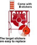 5 In 1 Pellet Gun Target With Auto Reset showing 8 replaceable target stickers for BB and air rifles, outdoor practice target.