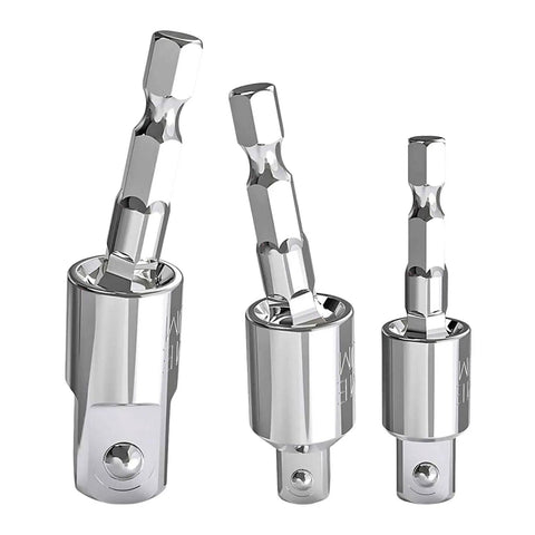 Flex Swivel Socket Adapter Kit With 6 Pieces For Automotive Repair featuring Heavy-Duty Steel Build And Universal 360 Degree Rotation, three sizes