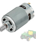 12V Gearbox Motor Replacement for Ride On Cars with 10 Tooth Pinion installed, shown with toy truck illustration