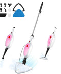 Fast Heat Up Steam Mop And Portable Handheld Steamer For Hardwood Floors Carpet Tile Grout Knocks Out Grease And Stuck On Messes Leaves Floors Completely Dry And Spotless Total Cleaning Game Changer with various attachments and aluminum handle.