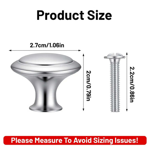 30 Pack Stainless Steel Cabinet Knobs 1.18 Inch Round Brushed Silver Drawer Pulls With Screws, size specifications shown