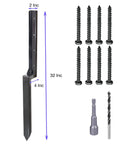Heavy Duty Fence Post Repair Kit For 4x4 And 6x6 Wood Posts With One Piece Post Brackets, includes screws and drill bits.