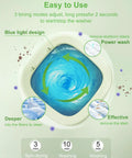 Game Changing Foldable Portable Mini Washing Machine With Sixteen Liter Capacity And Three Deep Wash Modes Built Tight For Dorm Rooms And Apartment Living Makes Dirty Laundry A Total Breeze For Busy Families On The Go showing blue light design and wash modes.