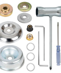 Universal Blade Trimmer Head Adapter Kit for Straight Shaft String Trimmers showing various metal washers and tools