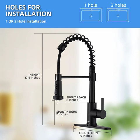 Slick Black Kitchen Faucet With Pull Down Sprayer 22 Inch Extendable Reach Lead Free Modern Commercial Spring Pull Out Sink Faucet For Busy Kitchens Easy To Clean Durable High Arc Design And Smooth Operation