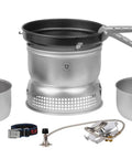 Duossal Two Point Zero Camping Stove Kit With Stainless Steel Lined Pans for Outdoor Cooking, lightweight durable aluminum exterior