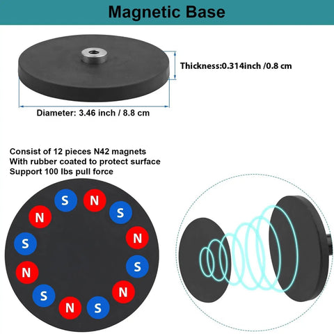 Heavy Duty Magnetic Phone Mount For Trucks, Tractors, Forklifts And Boats, 3.46 inch magnetic base diagram with N42 magnets