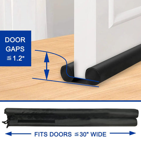 Knockout Adjustable Under Door Draft Stopper with a 1.2" gap fit for doors up to 30" wide, made of durable foam.