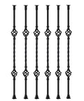 Heavy Duty Metal Staircase Balusters 6 Pack Adjustable Angle Railing Spindles for Deck and Porch, adjustable metal spindles in black.