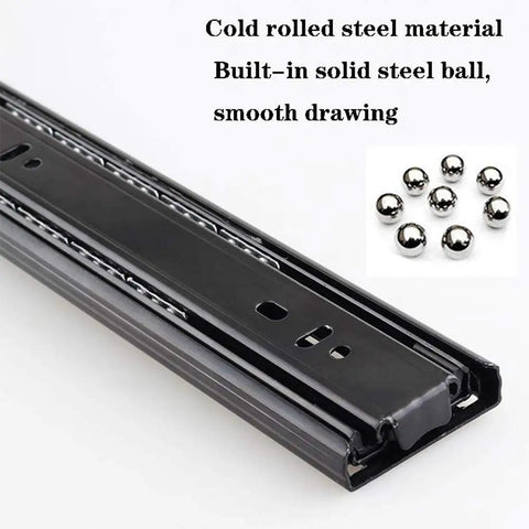 3-Fold Full Extension Drawer Slides Heavy Duty Ball Bearing Runners With Quiet Cushioned Glide, close-up on steel material