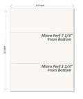 Front view of white 8.5 x 11 inch perforated paper sheet with micro-perf lines from bottom