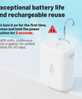 Automatic Plant Watering System For Indoor And Outdoor Use with 2600mAh battery and WiFi timer; shown with power instructions.