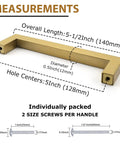 10 Pack 5 Inch Brushed Brass Cabinet Pulls Gold Drawer Pulls Premium Quality Cabinet Hardware For Kitchens And Bathrooms Sleek Modern Hardware Upgrade With Easy Installation And Durable Finish shown with detailed measurements and screws included.