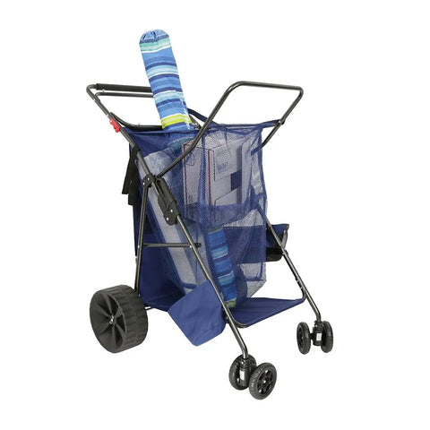 Beach Cart With Big Sand Wheels For Easy Sand Haul Wide Wheel Wagon Includes Insulated Cooler Bag Body Board And Umbrella Holder 100 Lb Capacity