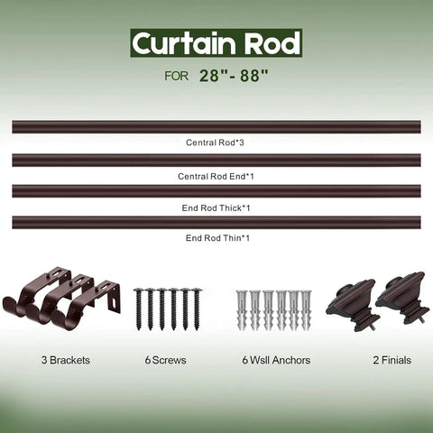 Bronze Curtain Rods For Windows 48 To 84 Inches Heavy Duty Adjustable Length 1 Inch Diameter Window Rods With Classic Square Finials Set