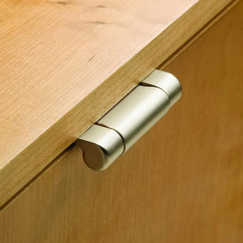 30 Inch Pound Lid Stay Torsion Hinge In Satin Nickel Finish for smooth open and hold, installed on wooden furniture.