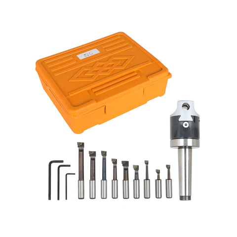 2 Inch Boring Head With MT3 Shank And 3/8 Inch 16 Thread Precision Boring Tool Set In Steel Includes 9 Pieces Of 1/2 Inch Carbide Boring Bars