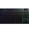 High End Wireless Mechanical Gaming Keyboard Featuring Smooth Tactile Switches And Custom RGB Backlighting For A Sleek Battle Ready Desktop Setup Built To Last That Smoothes Late Night Grinding In Matte Black Renewed, top view with RGB lighting.