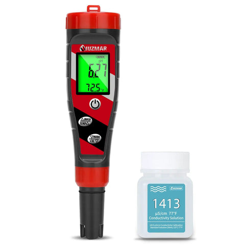 Hydroponics 4 In 1 pH Meter EC TDS Temperature Tester with digital display and conductivity solution bottle