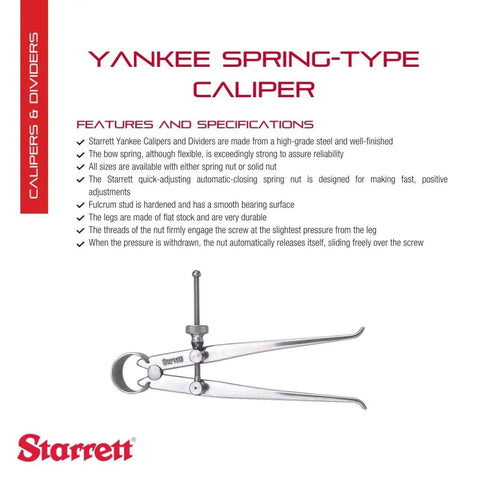 Yankee Spring Type Inside Calipers With Flat Legs And Solid Nut Hardened Fulcrum Stud Spring Joint 4 Inch Capacity