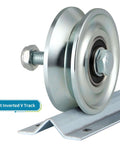 Skelang 3-in V-groove gate wheel with double bearings for inverted V track; metal rolling gate caster, 2 sets (front view)