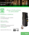 QO Qwik-Gard 15 Amp Single Pole GFCI Circuit Breaker For QO Panels positioned next to product information, 120 Volt AC, 1 space design