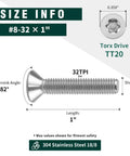 Built Different 304 Stainless Steel Security Torx Screws In Flat Head Design, #8-32, 1 Inch, for electrical boxes.