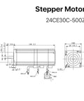 NEMA 24 closed-loop stepper motor with brake; side view showing mounting flange and wiring (24CE30C-500Z)