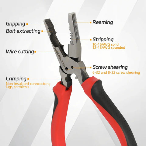 8.5 Inch 7 In 1 Linesman Pliers Set With Wire Cutter Stripper Crimper Bolt Extractor Reamer And Screw Shearing features