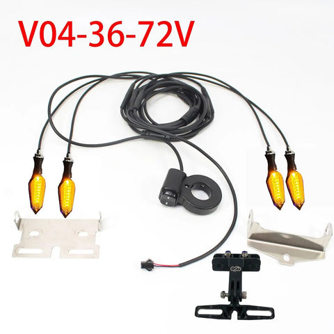 Ebike Turn Signal Kit With Front And Rear Indicator Lights And Brake Light For Electric Bicycles Left And Right Signals Waterproof Pro Grade High Brightness SMD LED 36V 48V 72V Compatible, 4 amber lights, switch and mounts