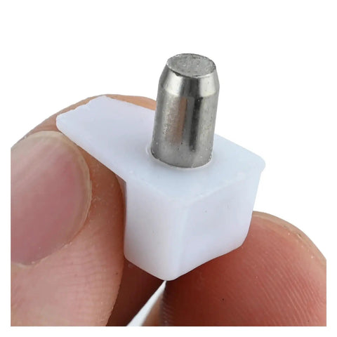 Close-up of 200 Pcs Shelf Pegs With Metal Pins, Beefy Heavy Duty Nickel Plated Iron Cabinet Shelf Support in hand