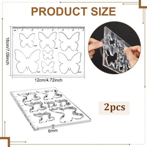 Smooth Operator Acrylic Router Template Set With Killer Butterfly Stencil For Precision Woodworking Projects showing 2 clear acrylic templates with butterfly designs.
