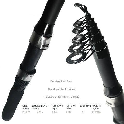Close-up of telescopic rod from All In One Fishing Gear Kit With 2 Telescopic 6.89 Ft Rods, 2 Spinning Reels, Lures, Pliers, And Travel Bag