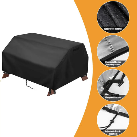 Waterproof Outdoor Picnic Table Cover For Kids And Toddlers 38 Inch Long By 38 Inch Wide By 19.5 Inch High Sand And Water Play Table Cover Durable Patio Table Protector For Toddler Benches shown covering a table with additional feature highlights.