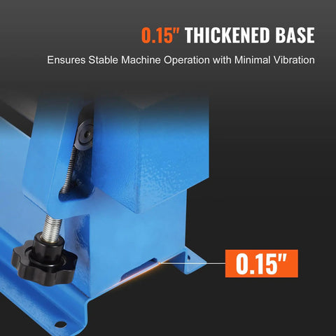 Close-up of the Heavy Duty Slip Roll Machine With 24 Inch Forming Width And 16 Gauge Capacity, focusing on 0.15" thickened base.